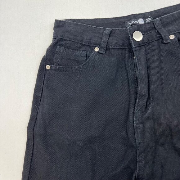 Boohoo Blue Womens Distressed Raw Hem Black Jeans Size 6 High Rise - Picture 4 of 9